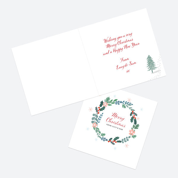 Personalised Christmas Cards - Winter Wonderland - Holly Wreath - Pack of 10