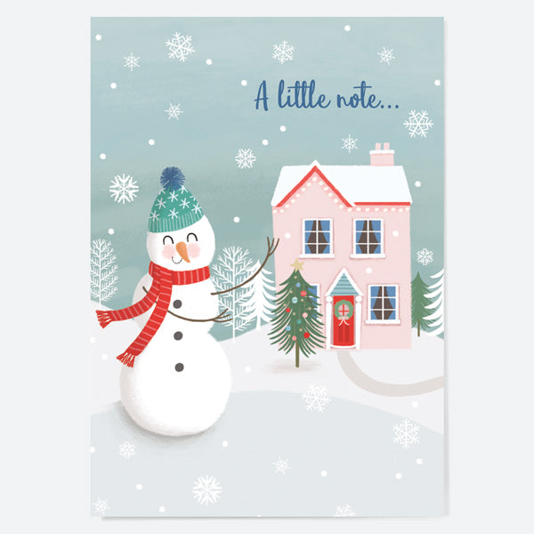 Christmas Note Card - Snowman Scene - Home - Pack of 10