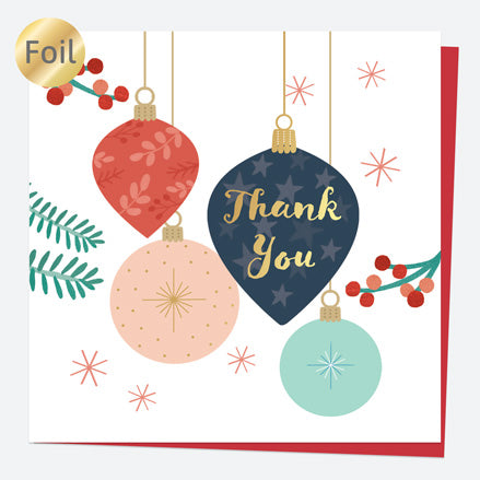 Luxury Foil Christmas Thank You Card - Baubles & Berries