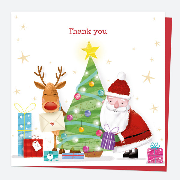 Christmas Thank You Card - Santa & Rudolph Fun - Tree
