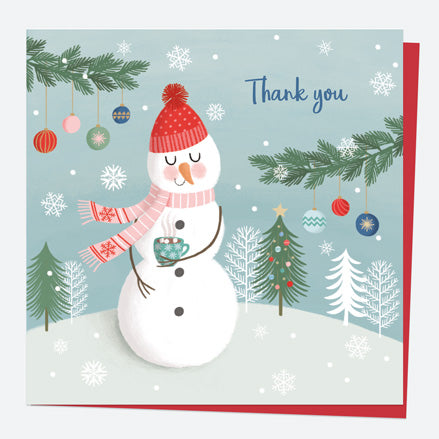 Christmas Thank You Card - Snowman Scene - Forest