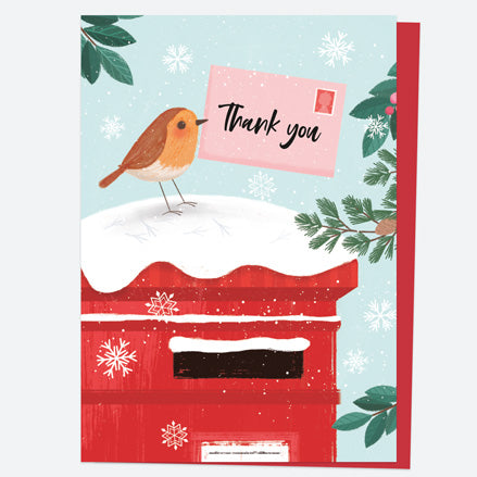 Christmas Thank You Open Out Cards - Postbox & Robin - Special Delivery - Pack of 10