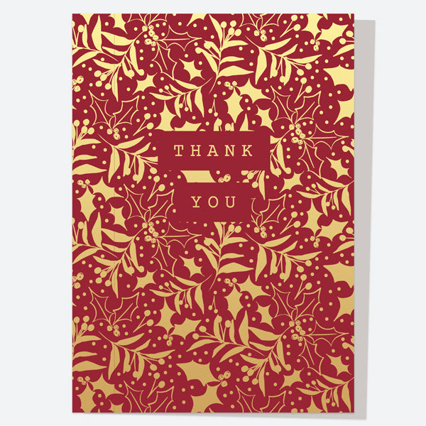 Luxury Foil Christmas Thank You Open Out Cards - Contemporary Christmas - Holly & Berry - Pack of 10