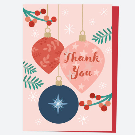 Christmas Thank You Open Out Cards - Baubles & Berries - Pack of 10