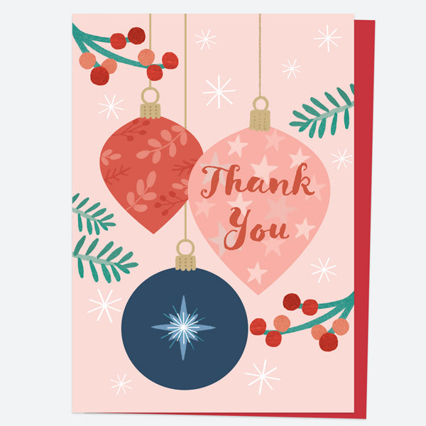 Christmas Thank You Open Out Cards - Baubles & Berries - Pack of 10