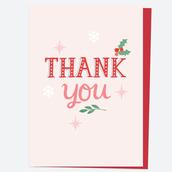 Christmas Thank You Open Out Cards - Homespun Typography - Pack of 10