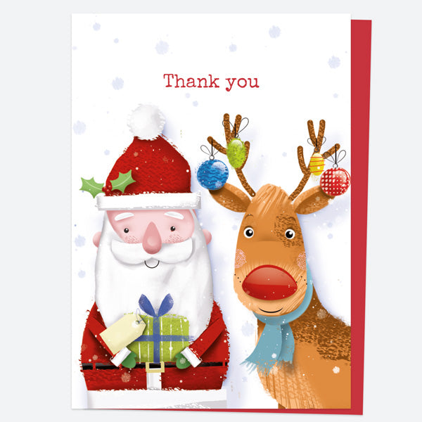 Christmas Thank You Open Out Cards - Santa & Rudolph Fun - Gifts - Pack of 10