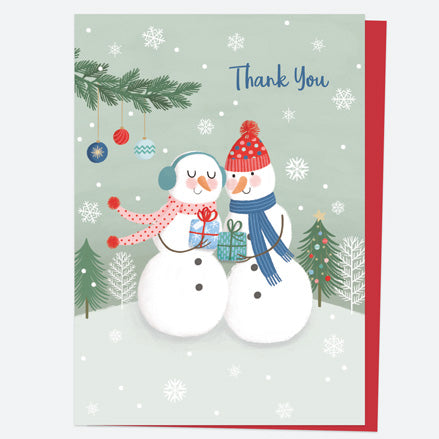 Christmas Thank You Open Out Cards - Snowman Scene - Couple - Pack of 10