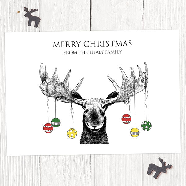 Personalised Christmas Cards - Christmas Moose - Pack of 10
