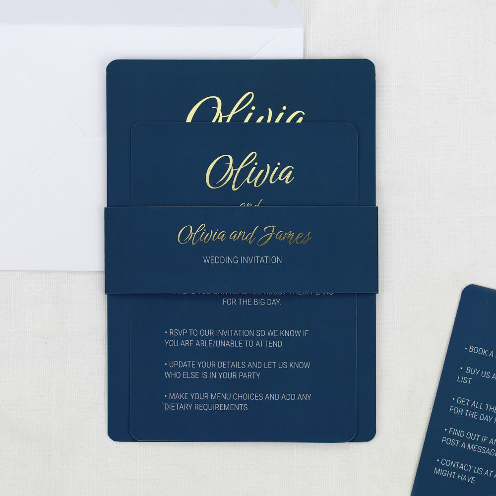 Classic Colour Script Bespoke - Foil Wedding Invitation & Information Card Suite
