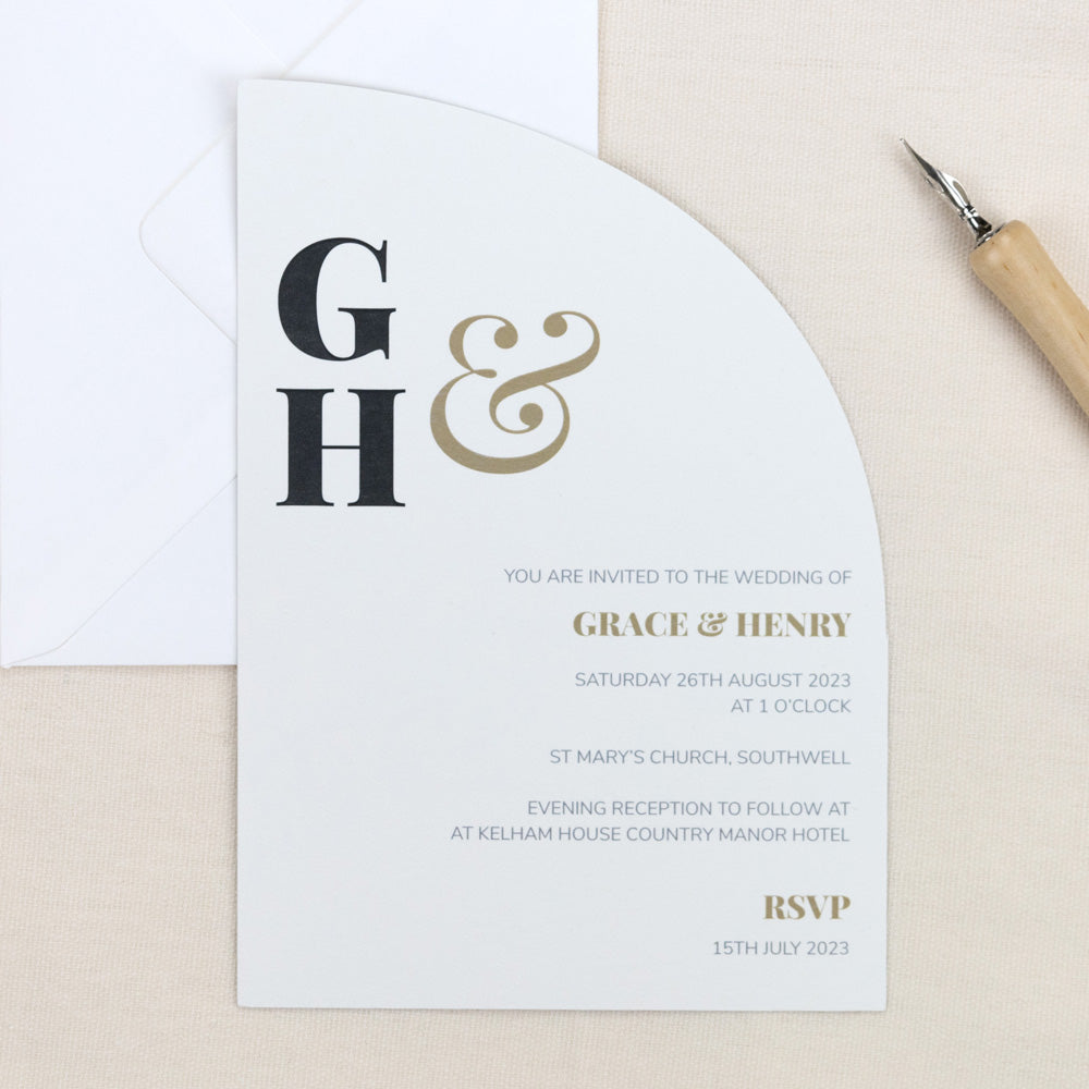 Classic Monogram - Metallic Wedding Invitation & Information Card Suite