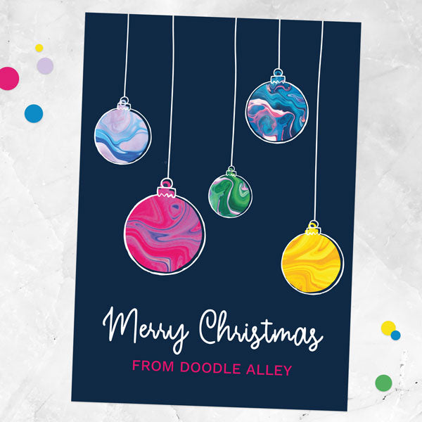 Business Christmas Cards - Colourful Marble Baubles