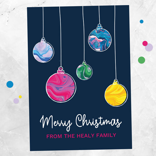 Personalised Christmas Cards - Colourful Marble Baubles - Pack of 10