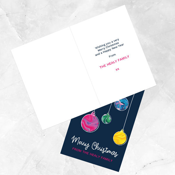 Personalised Christmas Cards - Colourful Marble Baubles - Pack of 10