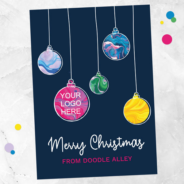 Business Christmas Cards - Colourful Marble Baubles Logo