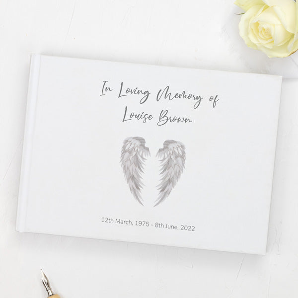 Condolence Guest Book - Grey Angel Wings