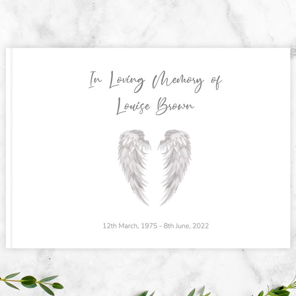 Condolence Guest Book - Grey Angel Wings