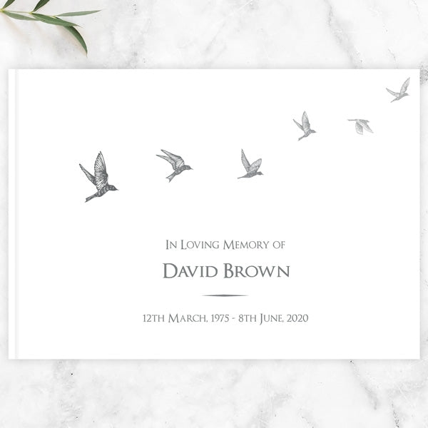 Condolence Guest Book - Grey Flying Birds