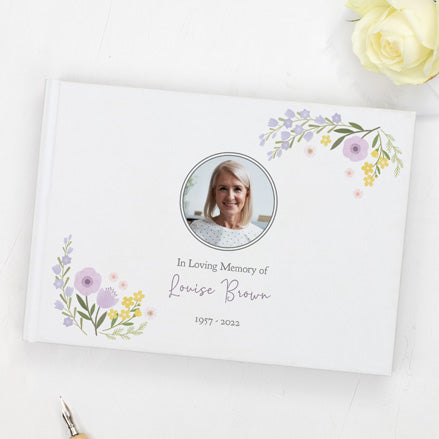 Condolence Guest Book - Lemon & Lilac Flowers Border