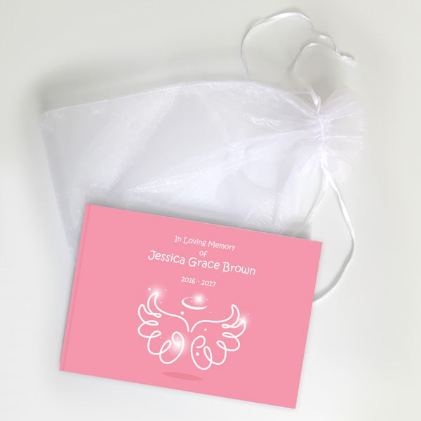 Condolence Guest Book - Bright Pink Angel Wings & Halo
