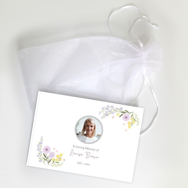 Condolence Guest Book - Lemon & Lilac Flowers Border