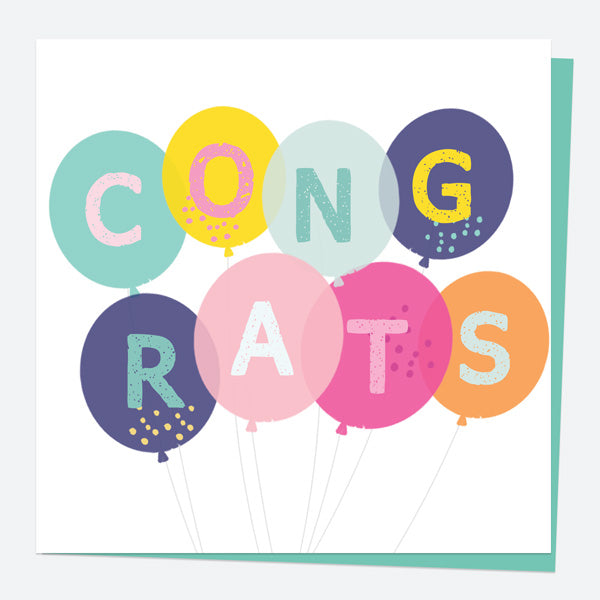 Congratulations Card - Typography Balloons