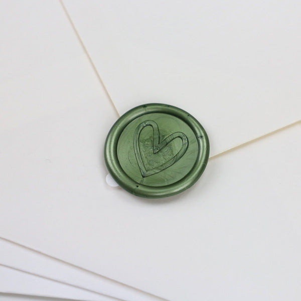 Wax Seals - Contemporary Heart Green - Pack of 10