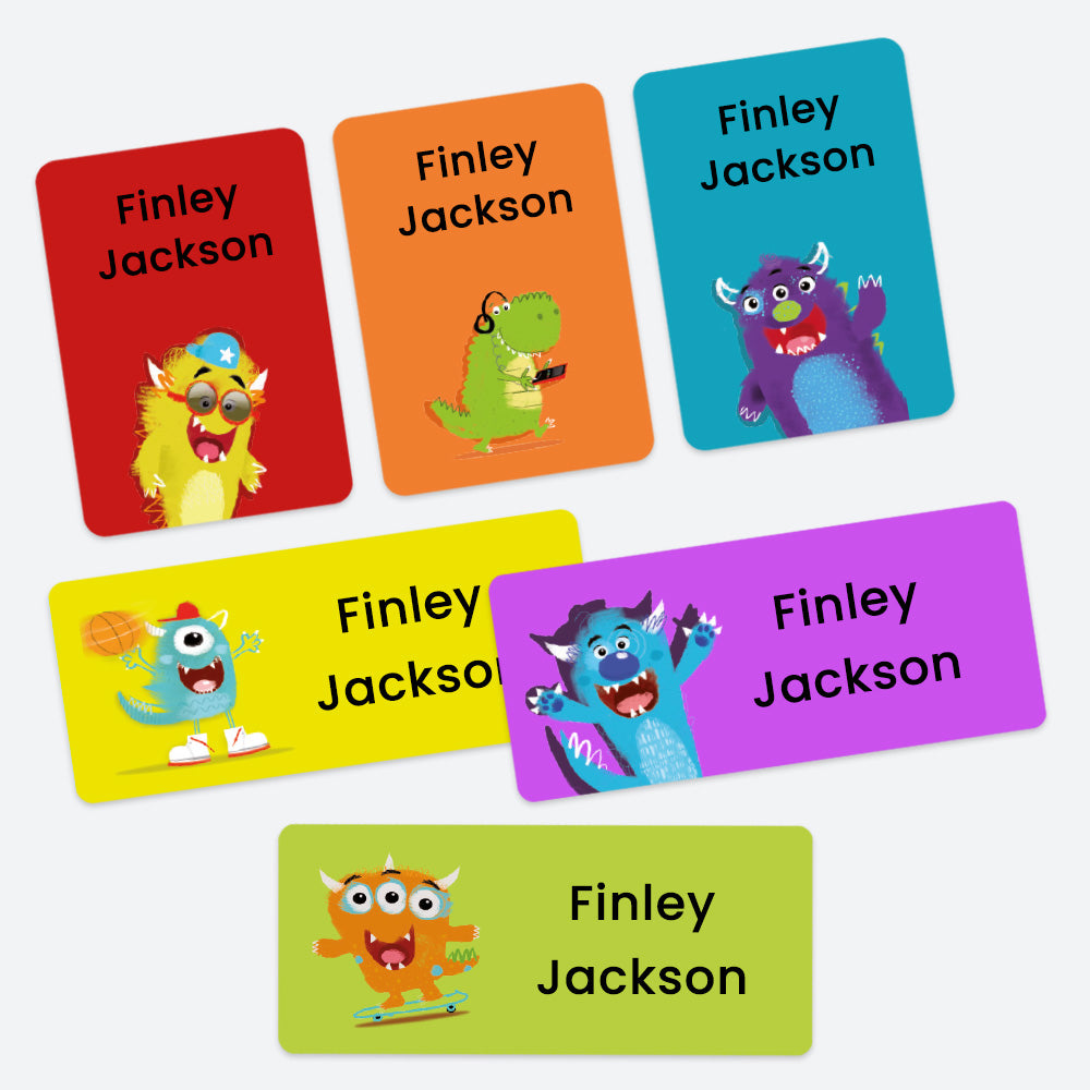 Mixed Pack Personalised Stick On Waterproof Name Labels - Cool Monsters - Pack of 43