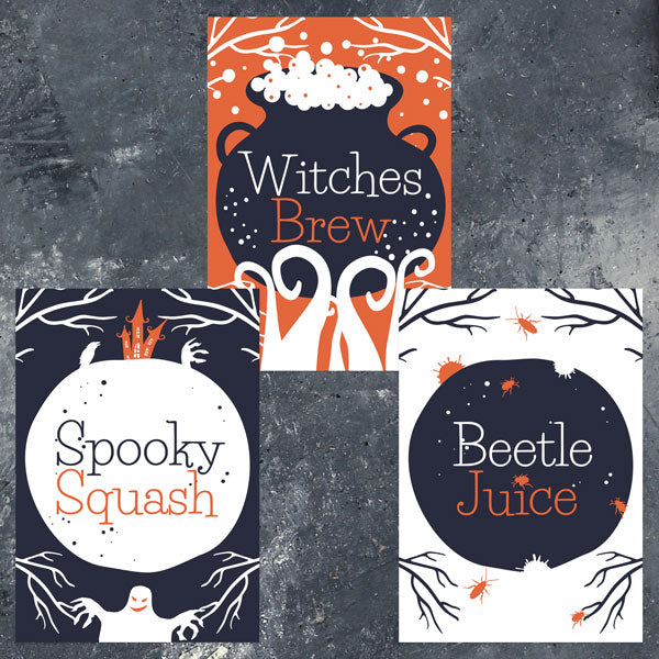 Creepy Pumpkin Castle - Halloween Bottle Labels - Assorted Pack of 9