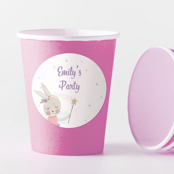 Flopsy Bunny - Pink Cups and Round Stickers - Pack of 8