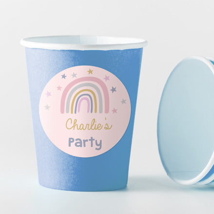 Boho Rainbow - Blue Cups and Round Stickers - Pack of 8