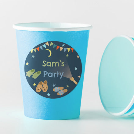 Boys Sleepover - Turquoise Cups and Round Stickers - Pack of 8