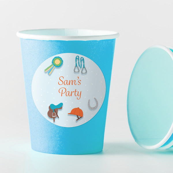 Horse Riding Equestrian - Turquoise Cups and Round Stickers - Pack of 8