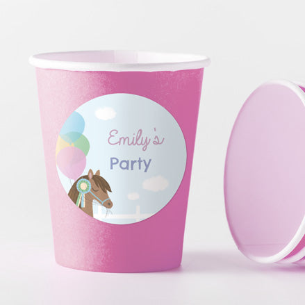 Horse Riding Stables - Pink Cups and Round Stickers - Pack of 8