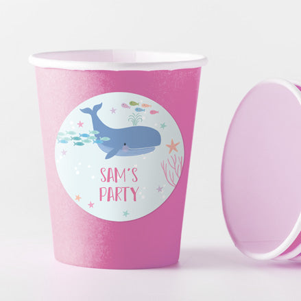 Mermaid Under The Sea - Pink Cups and Round Stickers - Pack of 8