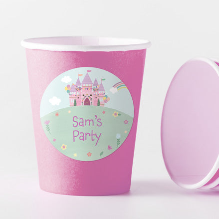 Princess Castle - Pink Cups and Round Stickers - Pack of 8
