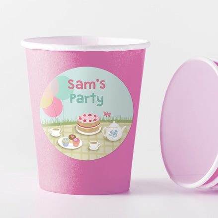 Teddy Bears Picnic - Pink Cups and Round Stickers - Pack of 8