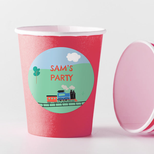 Train Track - Red Cups and Round Stickers - Pack of 8