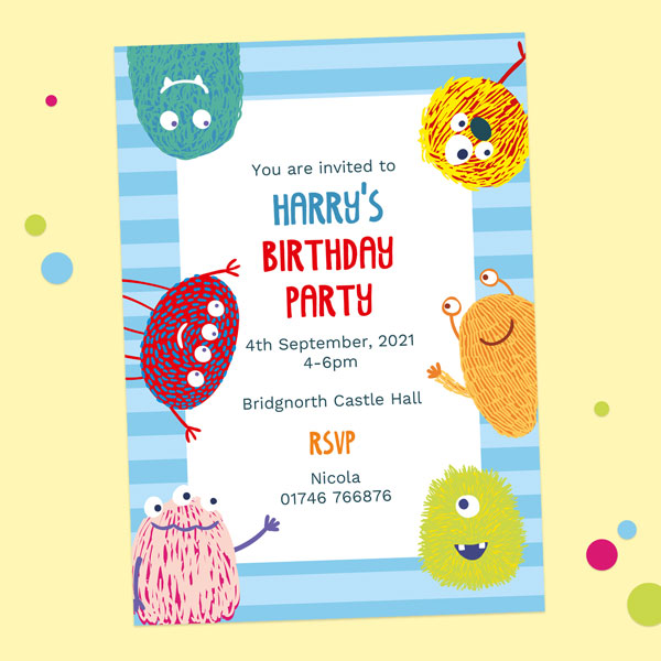 Kids Birthday Invitations - Cute Monsters - Pack of 10