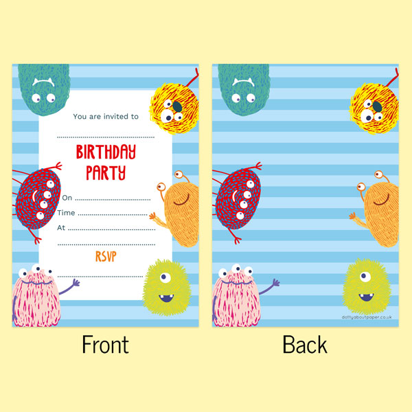 Kids Birthday Invitations - Cute Monsters - Pack of 10