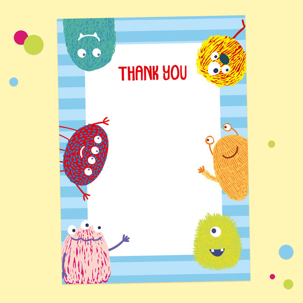 category header image Ready to Write Kids Thank You Cards - Cute Monsters - Pack of 10