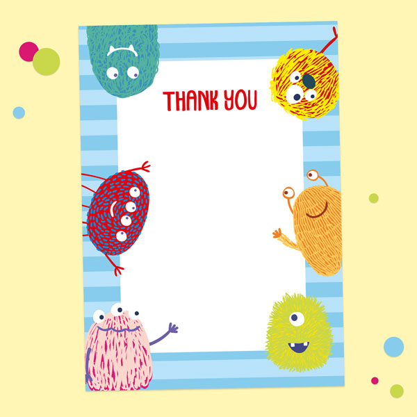 Ready to Write Kids Thank You Cards - Cute Monsters - Pack of 10