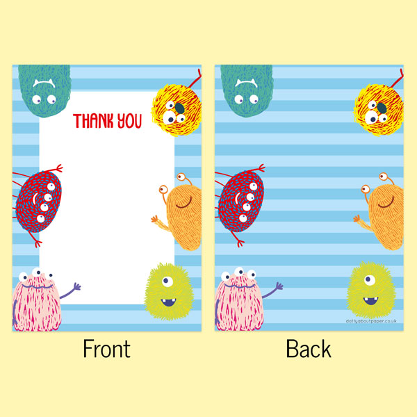 Ready to Write Kids Thank You Cards - Cute Monsters - Pack of 10