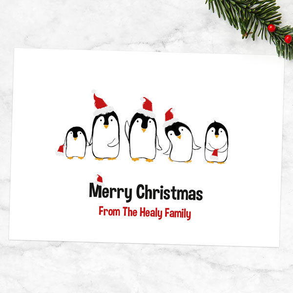 Personalised Christmas Cards - Cute Penguin Family - Match to Your Family! - Pack of 10