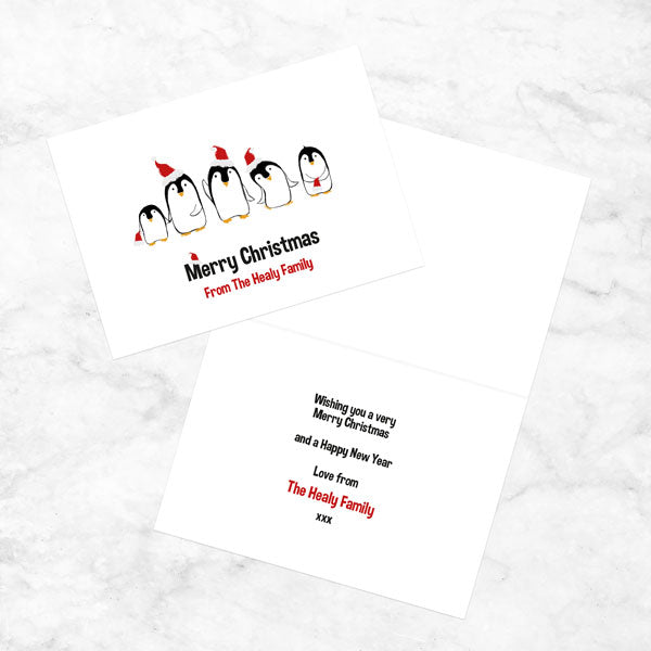 Personalised Christmas Cards - Cute Penguin Family - Match to Your Family! - Pack of 10