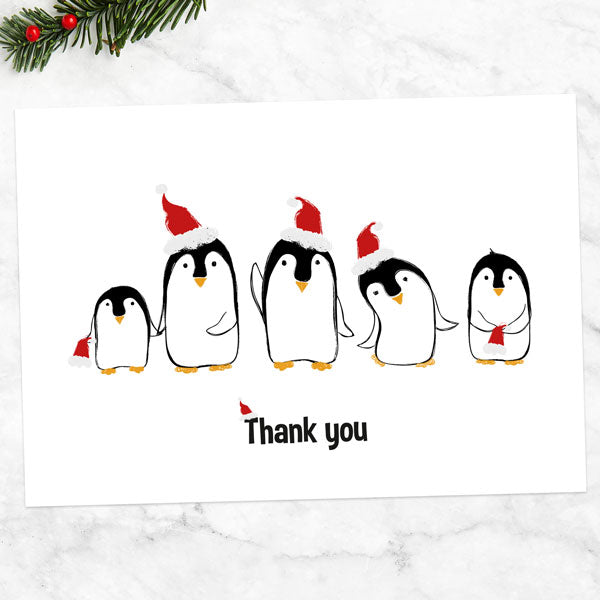 Christmas Thank You Cards - Cute Penguin Family - Pack of 10