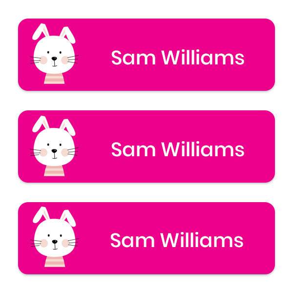 Medium Personalised Stick On Waterproof (Equipment) Name Labels - Cute Rabbit - Pack of 36