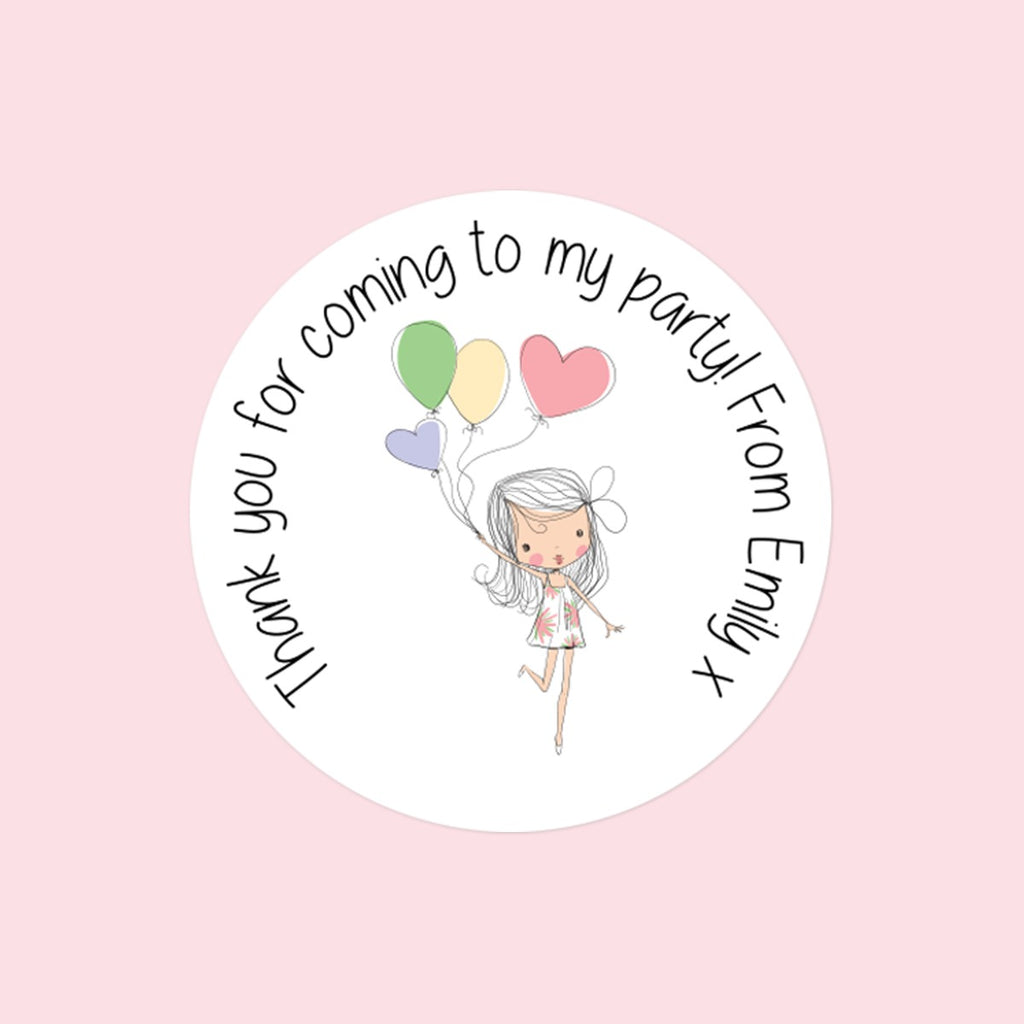 Cute Girl & Balloons - Sweet Bag Stickers - Pack of 35