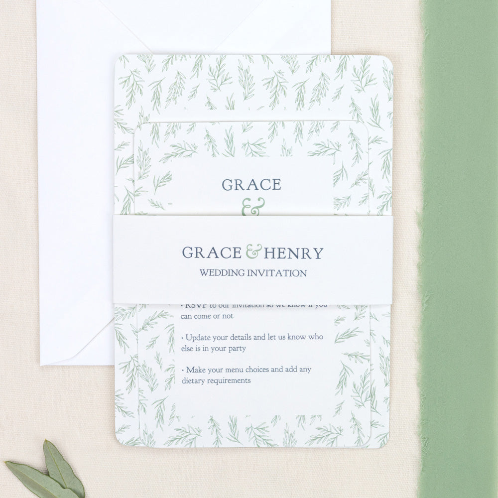 Dainty Leaf Border - Wedding Invitation & Information Card Suite