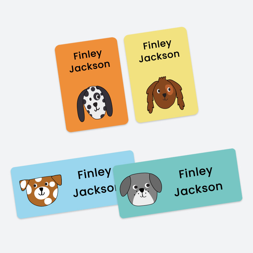 Mixed Pack Personalised Stick On Waterproof Name Labels - Dapper Dogs - Pack of 43